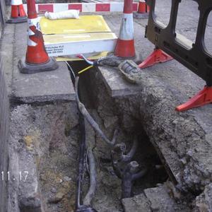 Aftermath of a cable fault underground.
