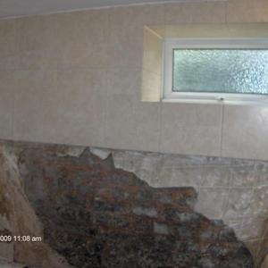 bathroom wall with basement window