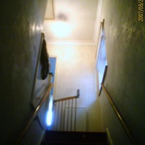 looking up the stairs