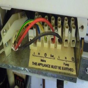 Boiler wiring (with one white lead visible)