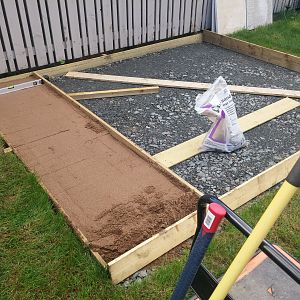 Sharp sand in patio bed